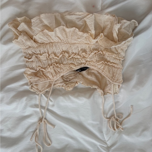 Zara Cream Ruffled Tank Top - Picture 4 of 5